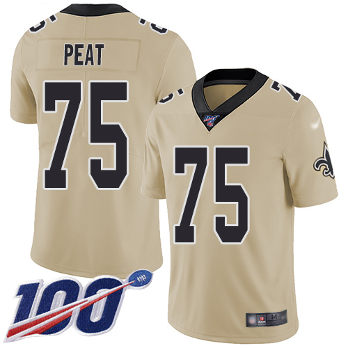 Nike Saints #75 Andrus Peat Gold Youth Stitched NFL Limited Inverted Legend 100th Season Jersey